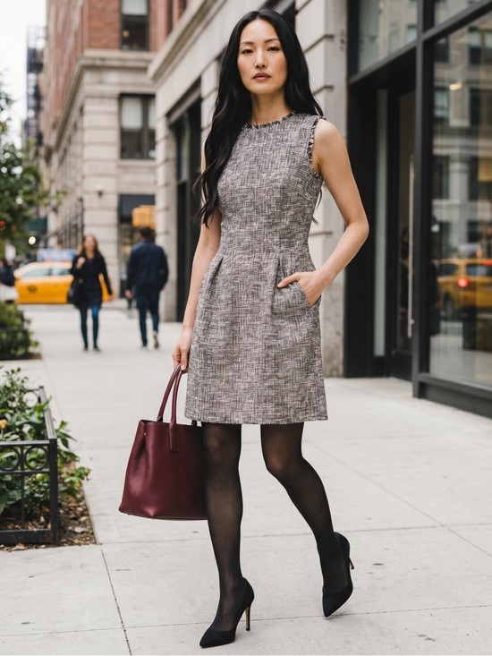 LOFT Dresses & Skirts - LOFT Black/White Shimmer Tweed Boucle Knit Short Dress - Size 6 (NWOT)